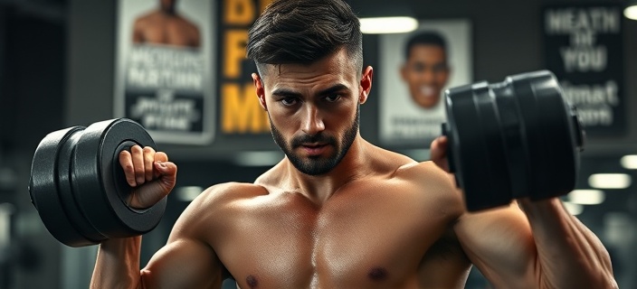 energetic fitness health, determined, lifting weights, photorealistic, modern gym with motivational posters, highly detailed, sweat glistening, full HD, monochromatic, bright artificial light, shot with a 70-200mm telephoto lens.