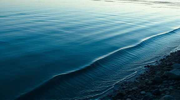 integrated holistic approach, content expression, reflecting silently, photorealistic, tranquil lakeside with gentle lapping water, highly detailed, subtle ambient sounds of nature, high-definition texture, soft blues and greens, muted evening light, shot with a wide-angle lens.