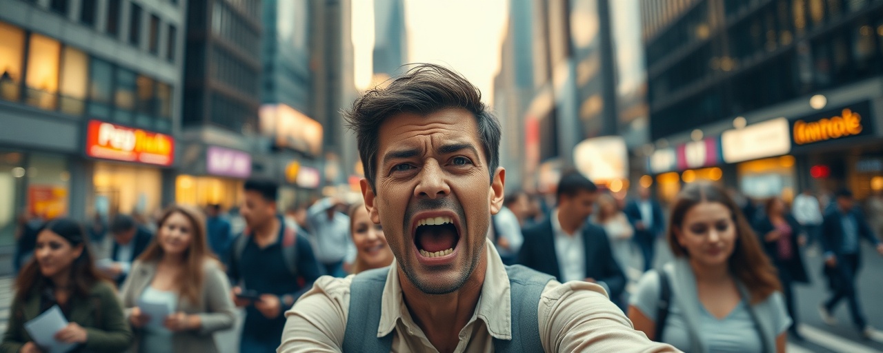 distressed contact help, pleading expression, reaching out for aid, photorealistic, bustling city background with skyscrapers, highly detailed, people moving rapidly, bokeh effect, warm golden, dusk lighting, shot with a 85mm lens.